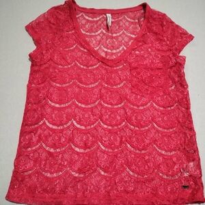 Aeropostale Y2K Pink Lace Short Sleeve Top Size Small